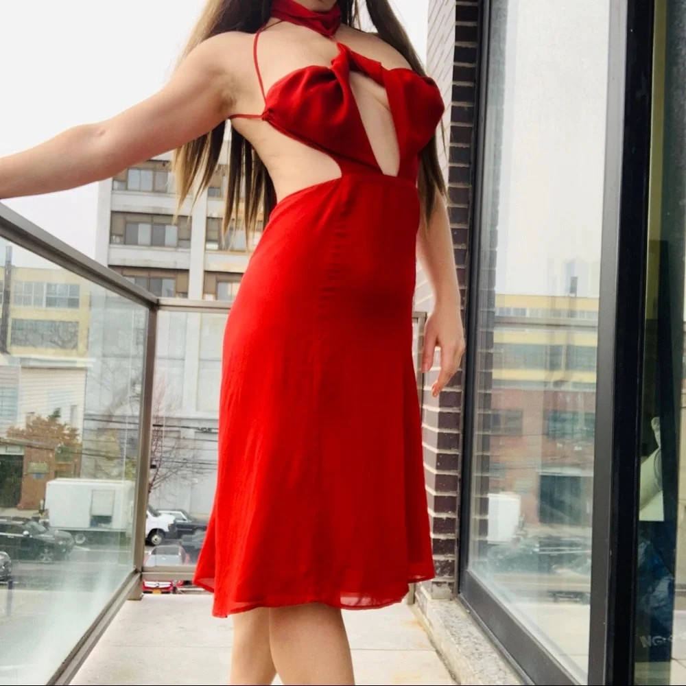 Reformation Neck Chocker Strappy Cherry MIDI Dress